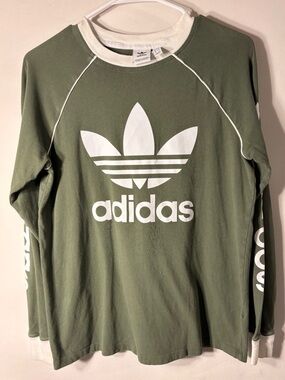 Adidas Originals Olive Green Trefoil Long Sleeve Ringer Tee Size M